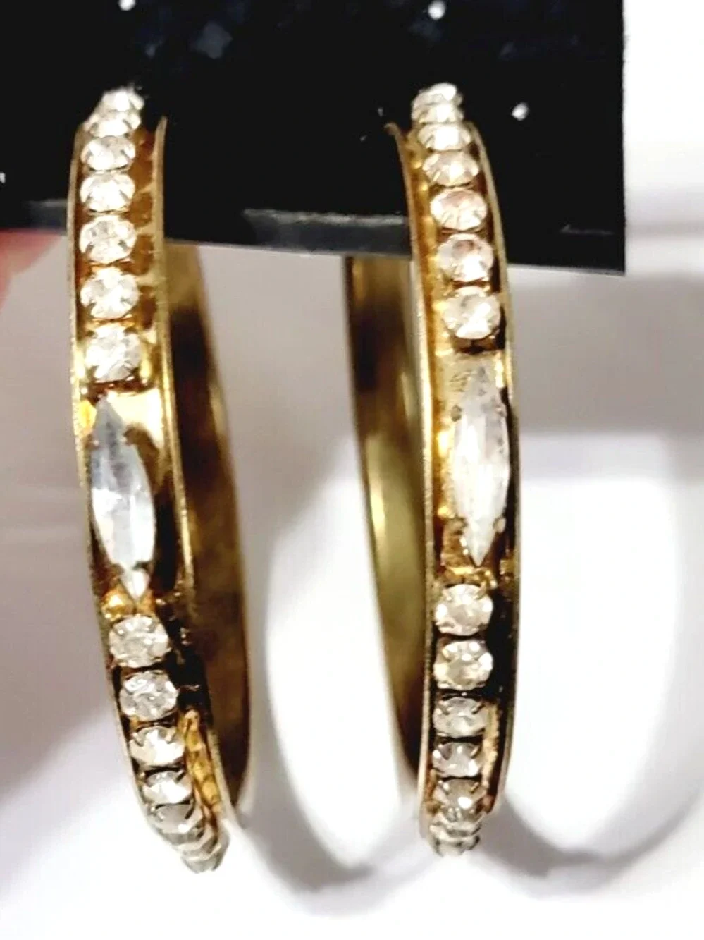 Vintage Huge Lucite & Rhinestone Hoop Pierced Earrings, 2.5